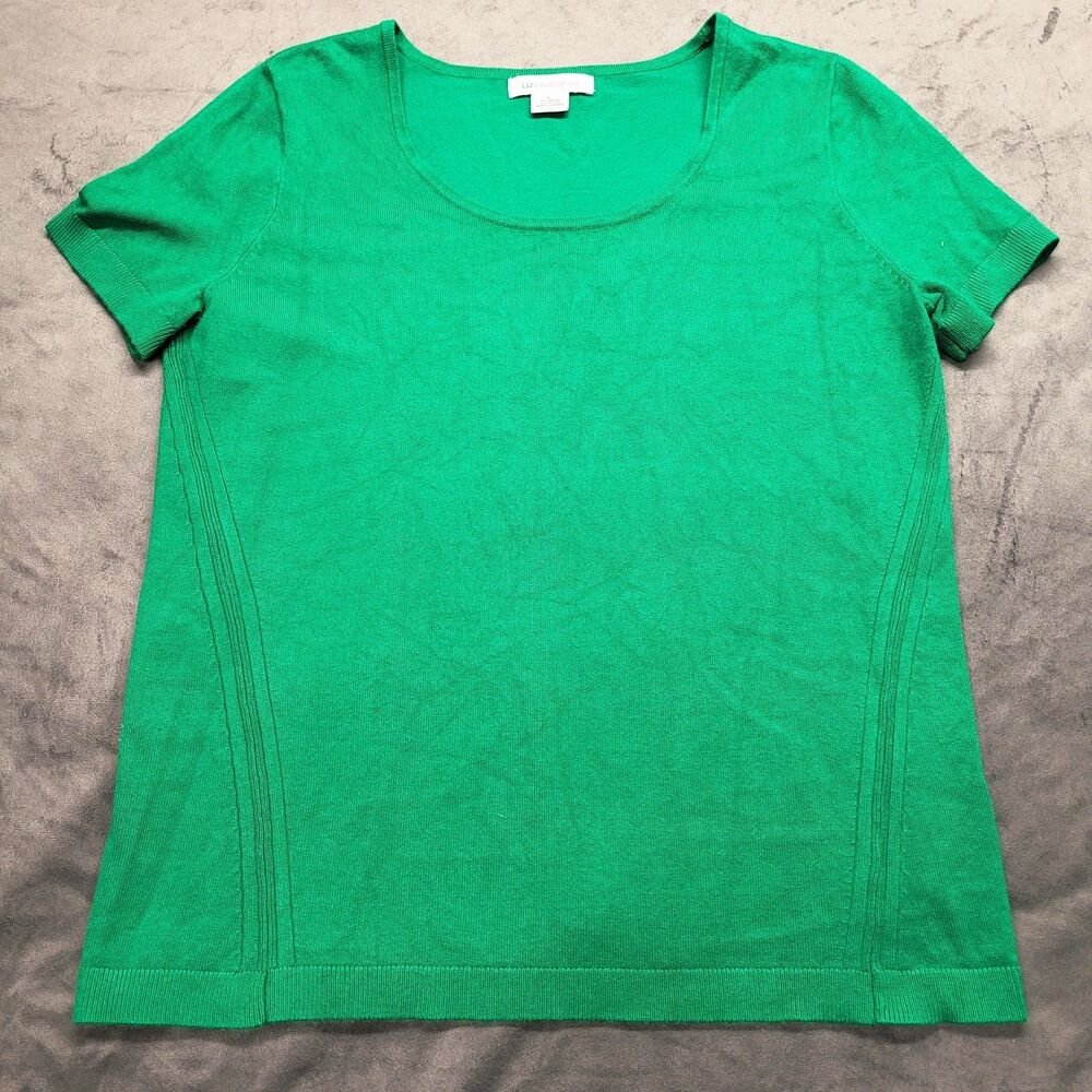 Liz Claiborne Women's Sweater Size L Green Short Sleeve Pullover Scoop Neck